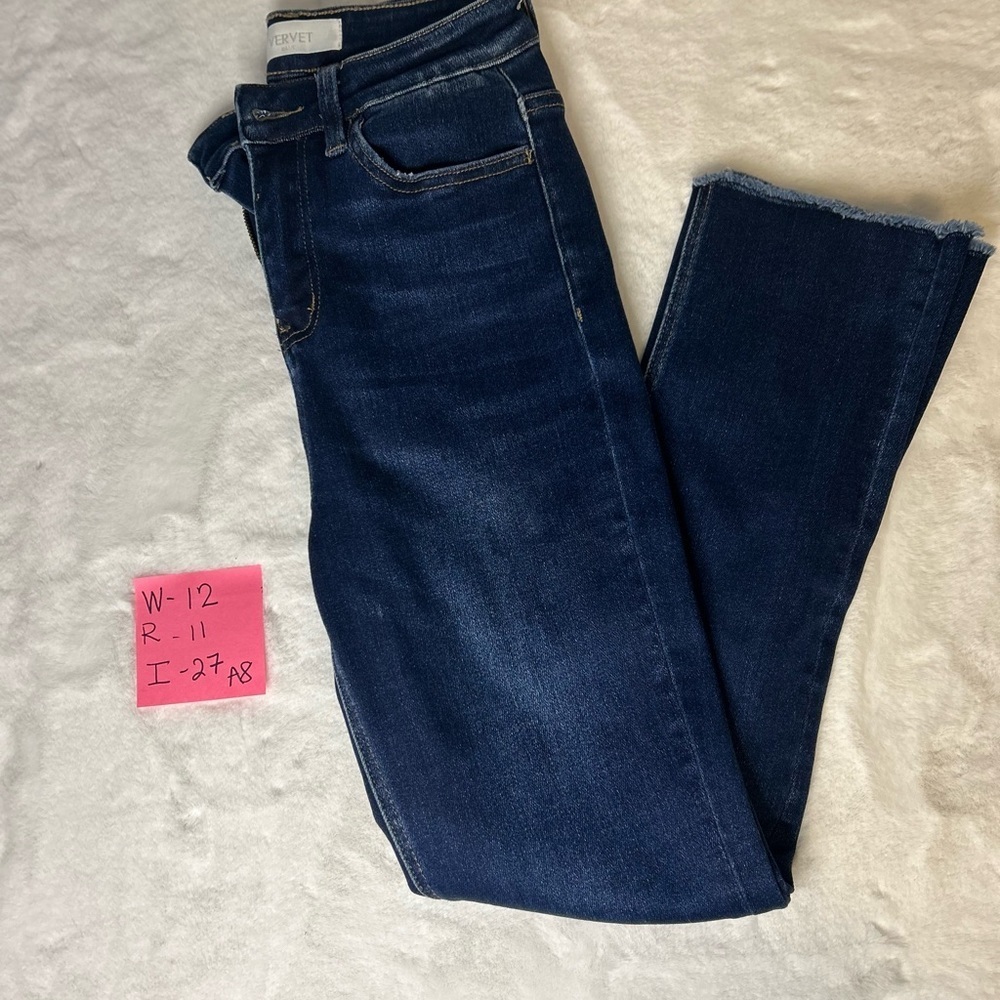 Vervet High Rise Slim Straight Jeans Raw Hem Dark Wash Women’s 25 - Picture 10 of 10
